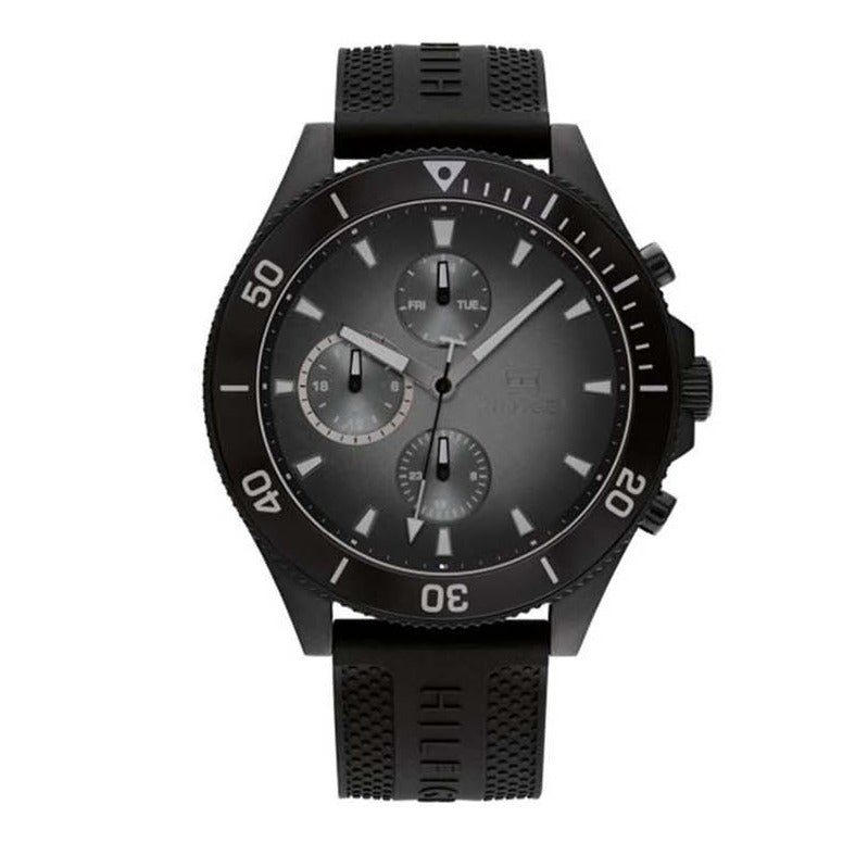  Shop Authentic Tommy Hilfiger Larson Chronograph Black Dial Black Rubber Strap Watch For Men - 1791921 - Luxxuri