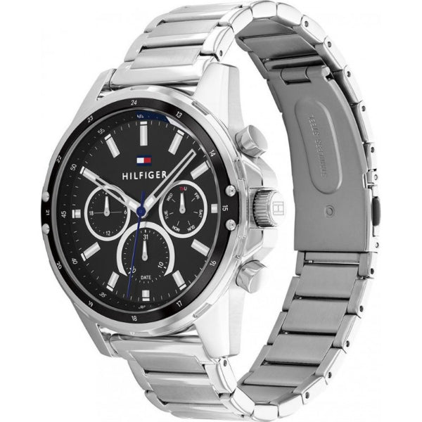  Shop Authentic Tommy Hilfiger Larson Multifunction Black Dial Silver Steel Strap Watch For Men - 1791916 - Luxxuri