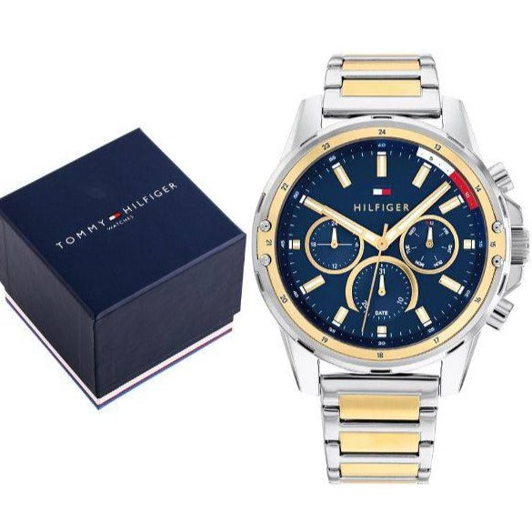  Shop Authentic Tommy Hilfiger Mason Chronograph Blue Dial Two Tone Steel Strap Watch For Men - 1791937 - Luxxuri