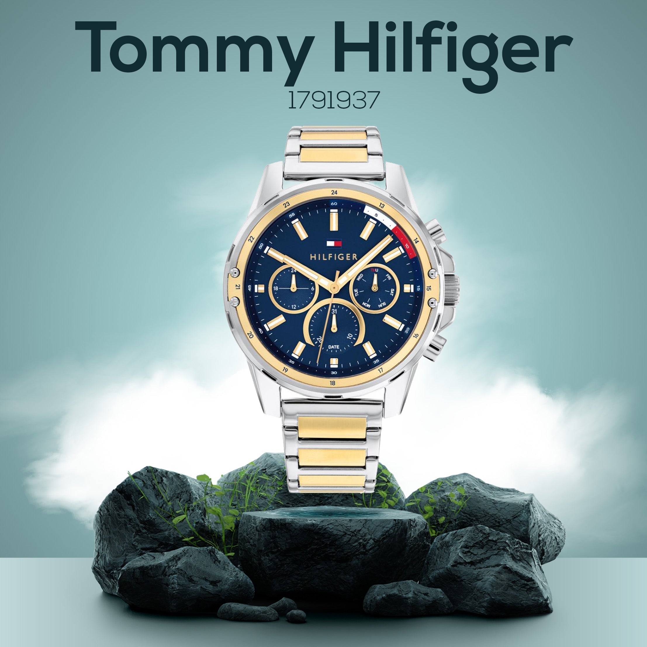  Shop Authentic Tommy Hilfiger Mason Chronograph Blue Dial Two Tone Steel Strap Watch For Men - 1791937 - Luxxuri
