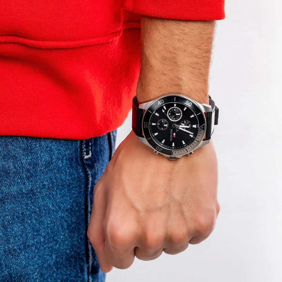  Shop Authentic Tommy Hilfiger Larson Chronograph Black Dial Black Leather Strap Watch For Men - 1791984 - Luxxuri