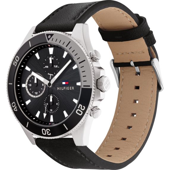  Shop Authentic Tommy Hilfiger Trent Chronograph Quartz Black Dial Black Leather Strap Watch For Men - 1791810 - Luxxuri