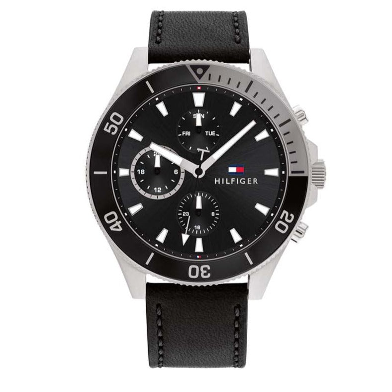  Shop Authentic Tommy Hilfiger Larson Chronograph Black Dial Black Leather Strap Watch For Men - 1791984 - Luxxuri