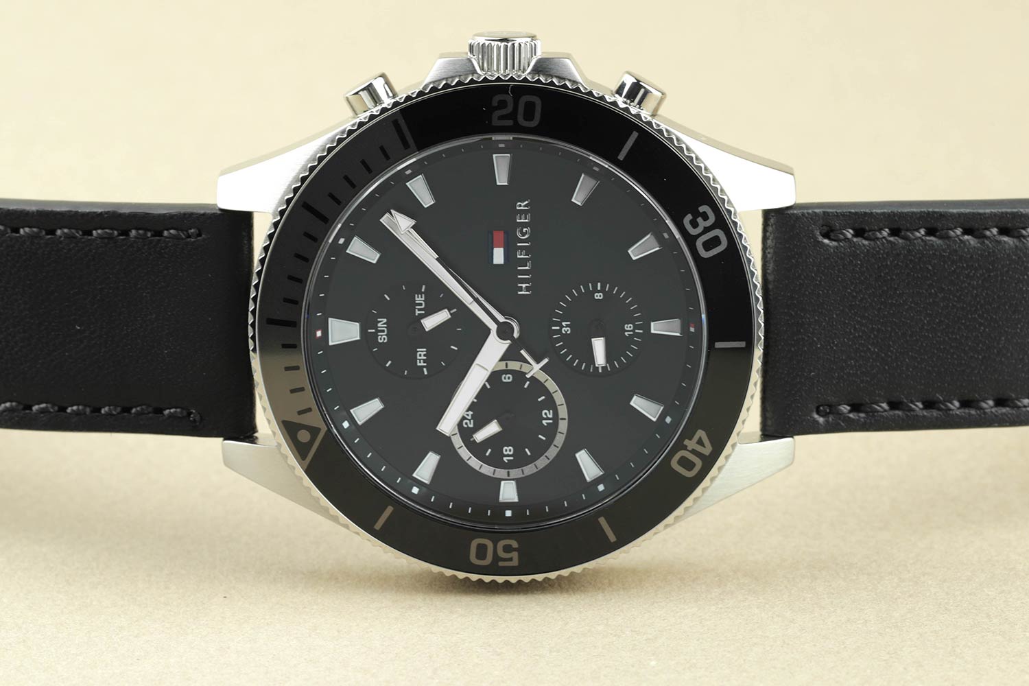  Shop Authentic Tommy Hilfiger Larson Chronograph Black Dial Black Leather Strap Watch For Men - 1791984 - Luxxuri