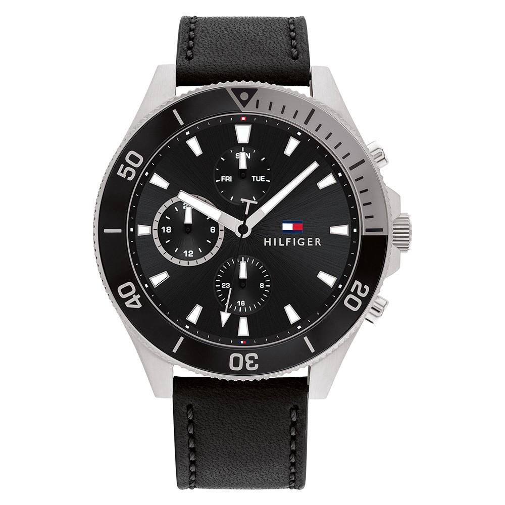  Shop Authentic Tommy Hilfiger Larson Chronograph Black Dial Black Leather Strap Watch For Men - 1791984 - Luxxuri