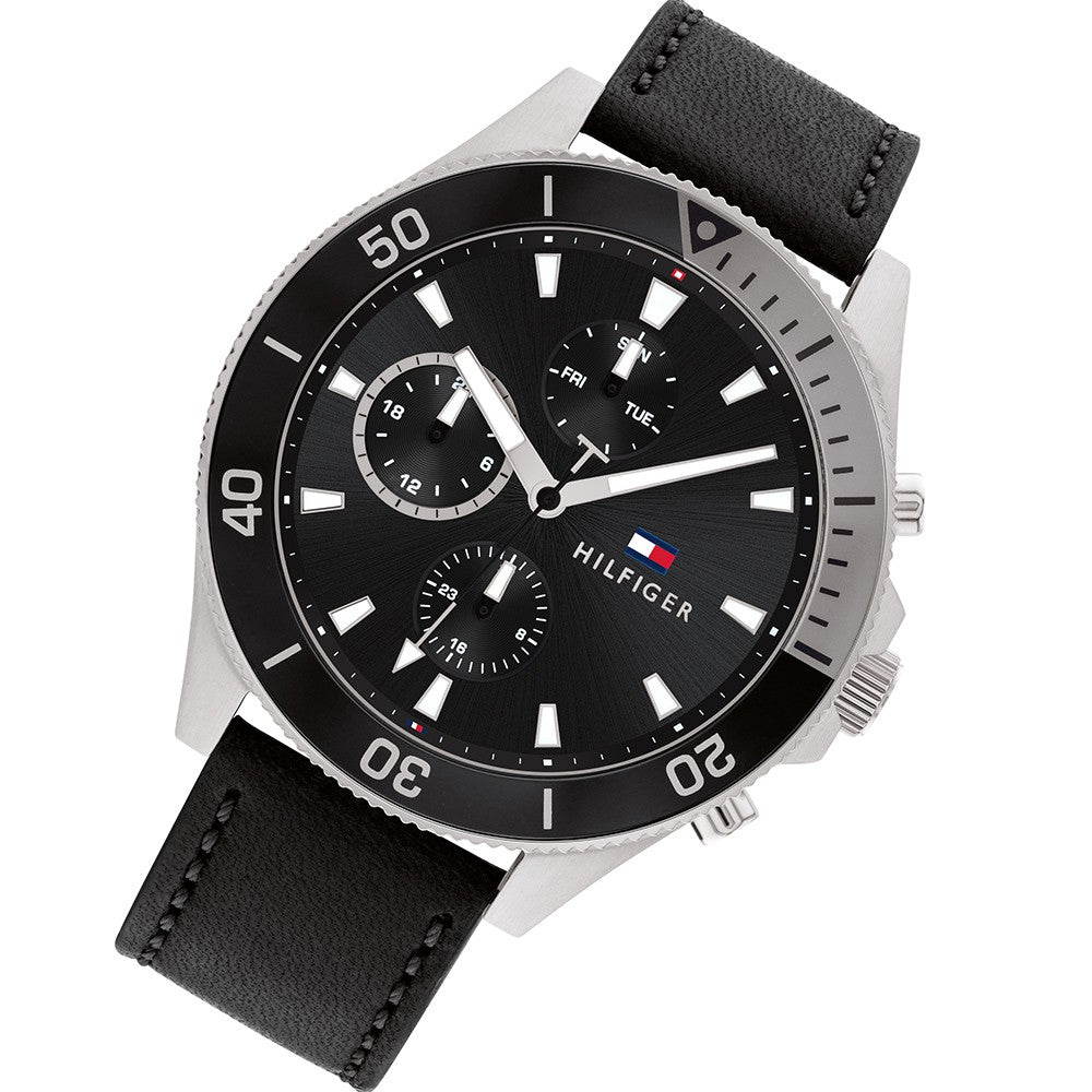  Shop Authentic Tommy Hilfiger Larson Chronograph Black Dial Black Leather Strap Watch For Men - 1791984 - Luxxuri