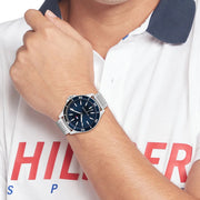  Shop Authentic Tommy Hilfiger Luca Chronograph Blue Dial Silver Steel Strap Watch For Men - 1710492 - Luxxuri