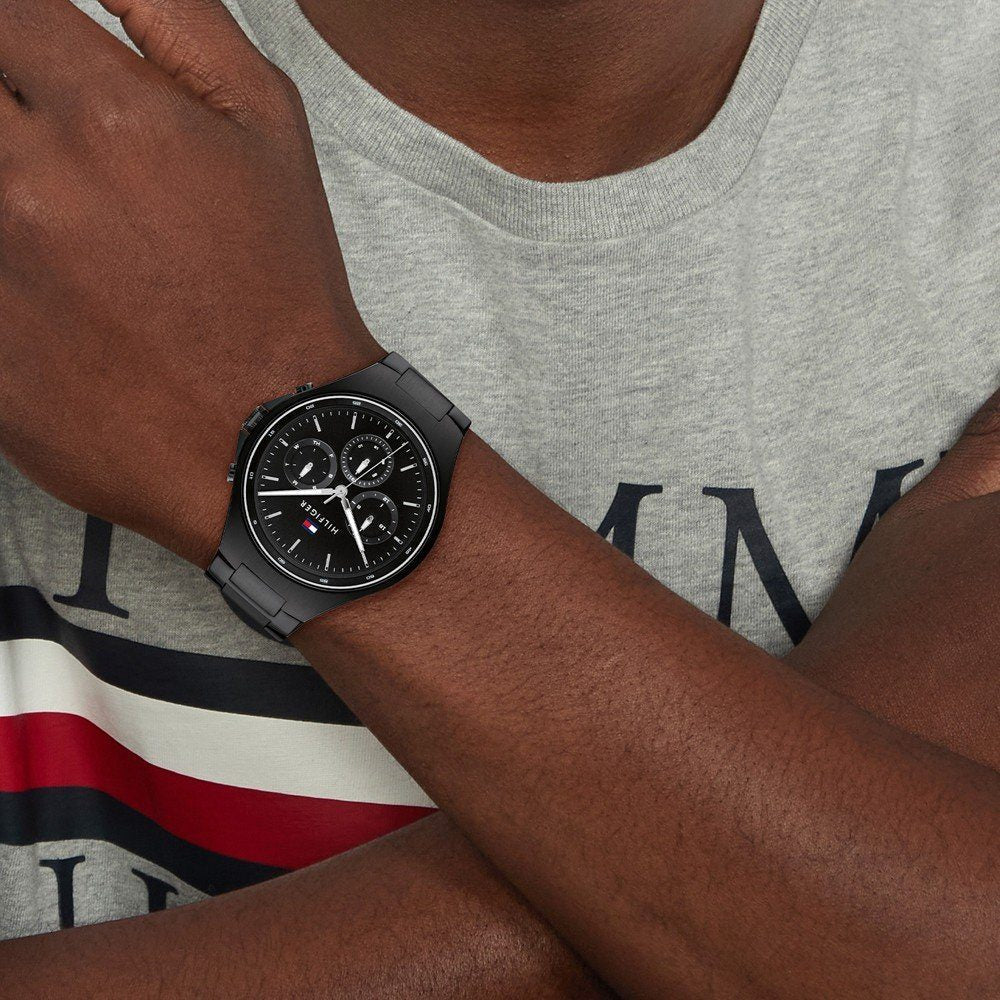  Shop Authentic Tommy Hilfiger Justin Chronograph Black Dial Black Steel Strap Watch For Men - 1792055 - Luxxuri