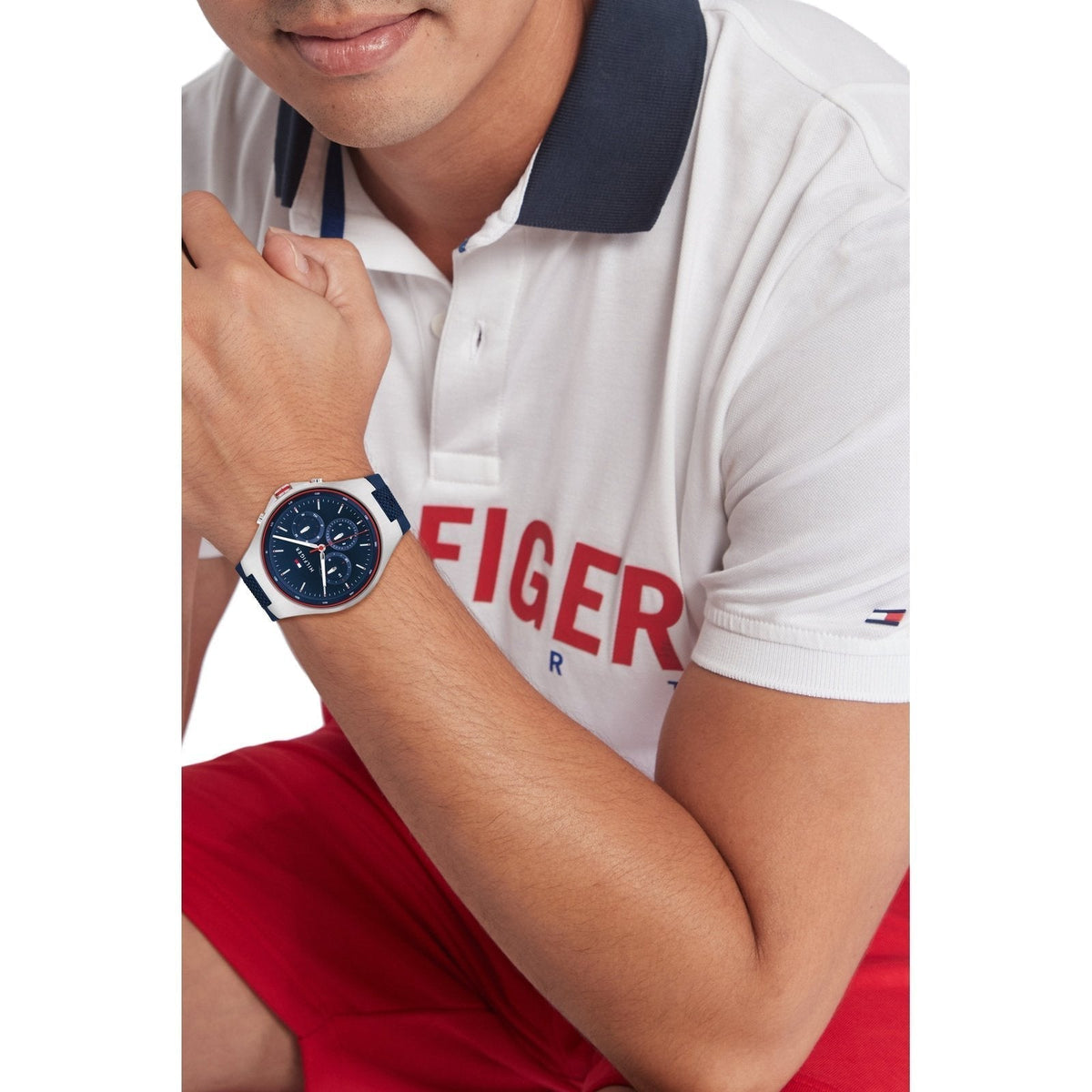  Shop Authentic Tommy Hilfiger Justin Chronograph Blue Dial Blue Rubber Strap Watch for Men - 1792057 - Luxxuri