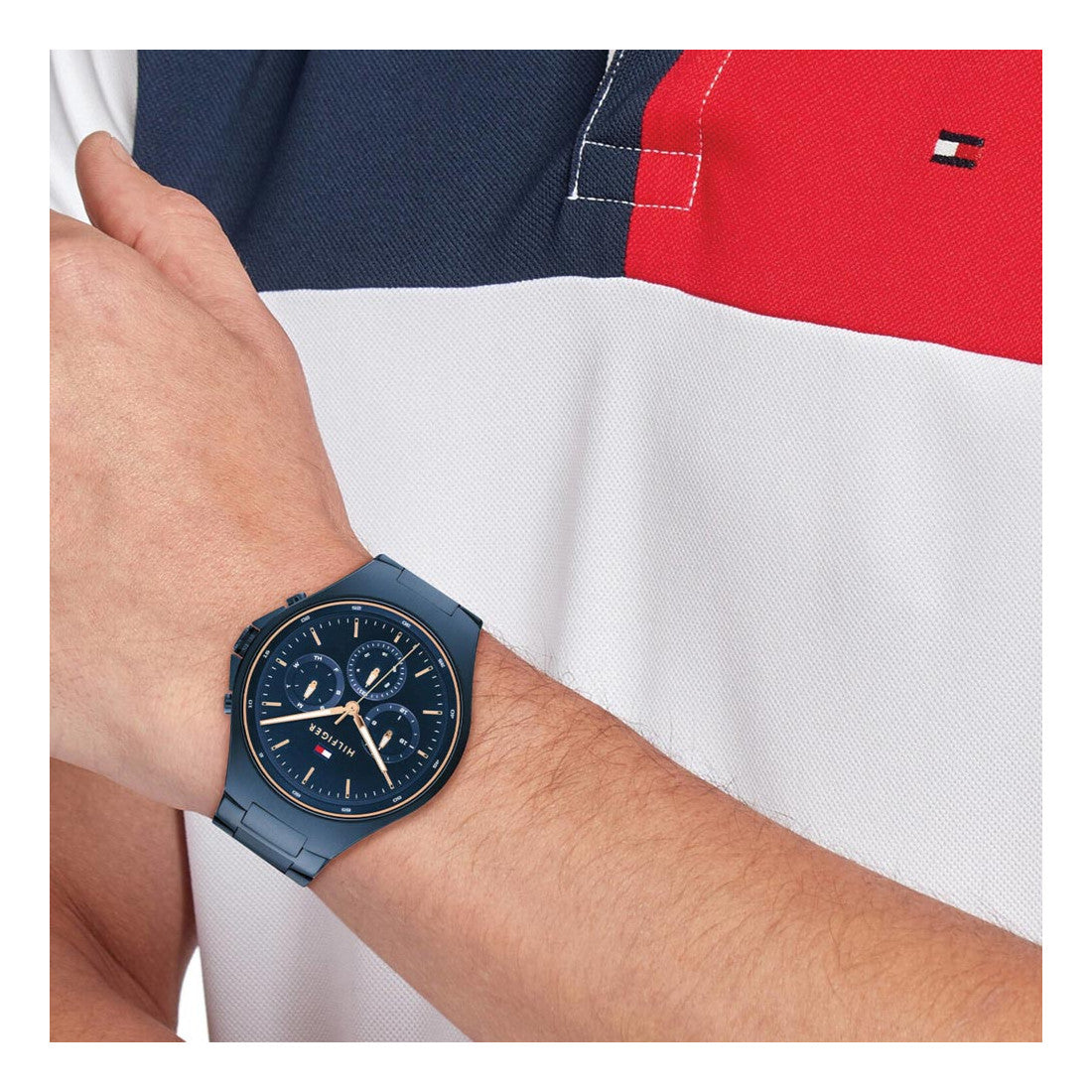  Shop Authentic Tommy Hilfiger Justin Chronograph Blue Dial Blue Steel Strap Watch For Men - 1792058 - Luxxuri