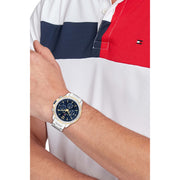  Shop Authentic Tommy Hilfiger Lars Chronograph Blue Dial Silver Steel Strap Watch For Men - 1792059 - Luxxuri