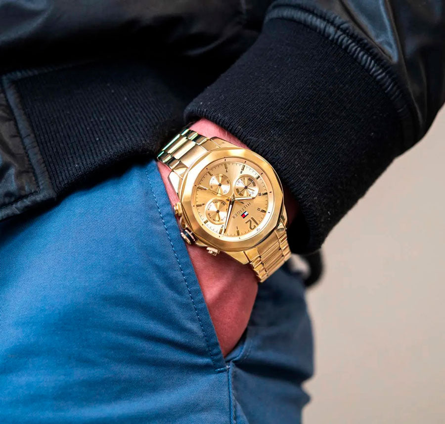  Shop Authentic Tommy Hilfiger Lars Chronograph Gold Dial Gold Steel Strap Watch For Men - 1792060 - Luxxuri