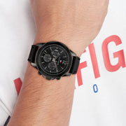  Shop Authentic Tommy Hilfiger Lars Chronograph Black Dial Black Leather Strap Watch For Men - 1792062 - Luxxuri