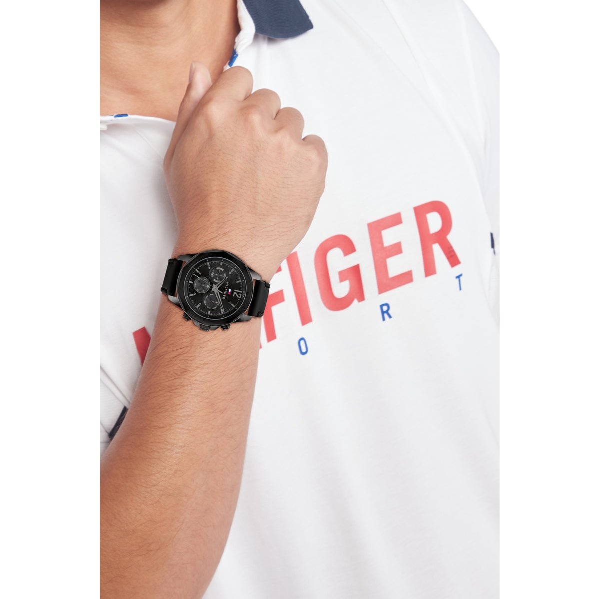  Shop Authentic Tommy Hilfiger Lars Chronograph Black Dial Black Leather Strap Watch For Men - 1792062 - Luxxuri