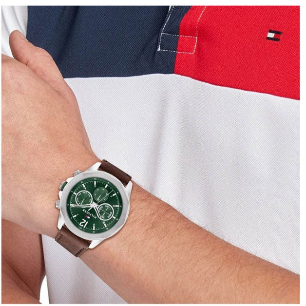  Shop Authentic Tommy Hilfiger Lars Chronograph Green Dial Brown Leather Strap Watch For Men - 1792064 - Luxxuri