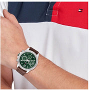  Shop Authentic Tommy Hilfiger Lars Chronograph Green Dial Brown Leather Strap Watch For Men - 1792064 - Luxxuri