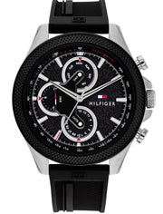 Shop Authentic Tommy Hilfiger Clark Chronograph Black Dial Black Rubber Strap Watch For Men - 1792082 - Luxxuri