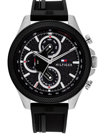  Shop Authentic Tommy Hilfiger Clark Chronograph Black Dial Black Rubber Strap Watch For Men - 1792082 - Luxxuri