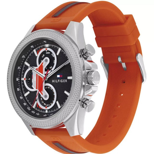  Shop Authentic Tommy Hilfiger Clark Chronograph Grey Dial Orange Rubber Strap Watch For Men - 1792084 - Luxxuri