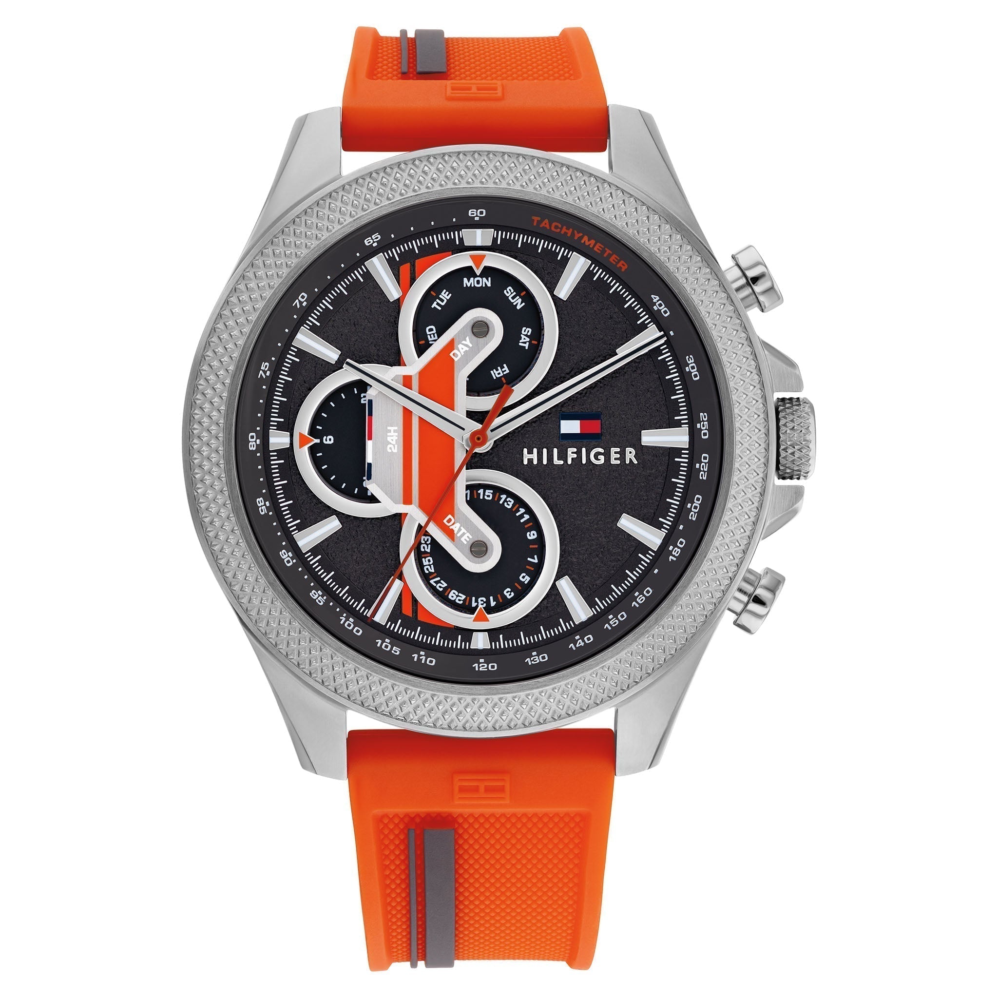  Shop Authentic Tommy Hilfiger Clark Chronograph Grey Dial Orange Rubber Strap Watch For Men - 1792084 - Luxxuri