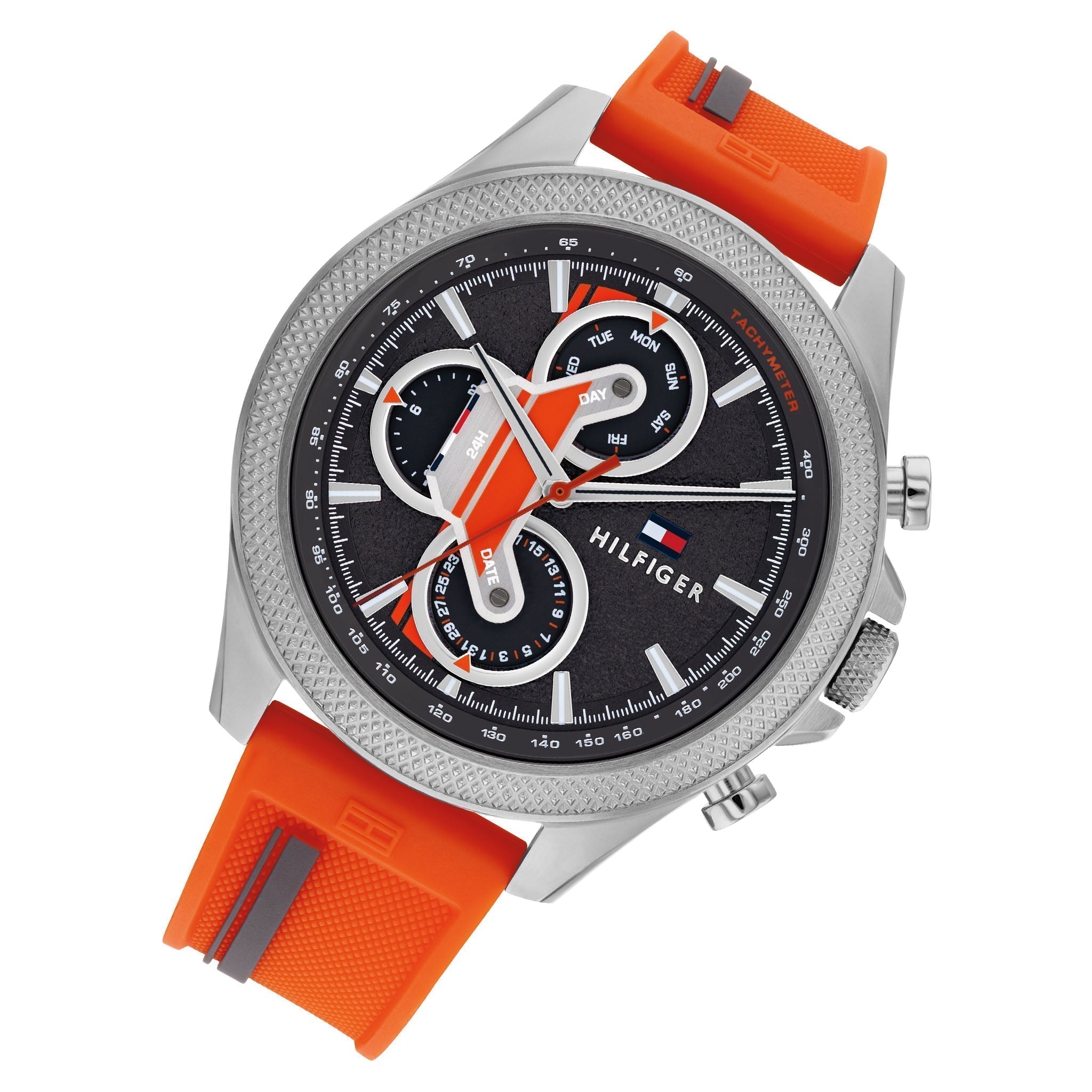  Shop Authentic Tommy Hilfiger Clark Chronograph Grey Dial Orange Rubber Strap Watch For Men - 1792084 - Luxxuri