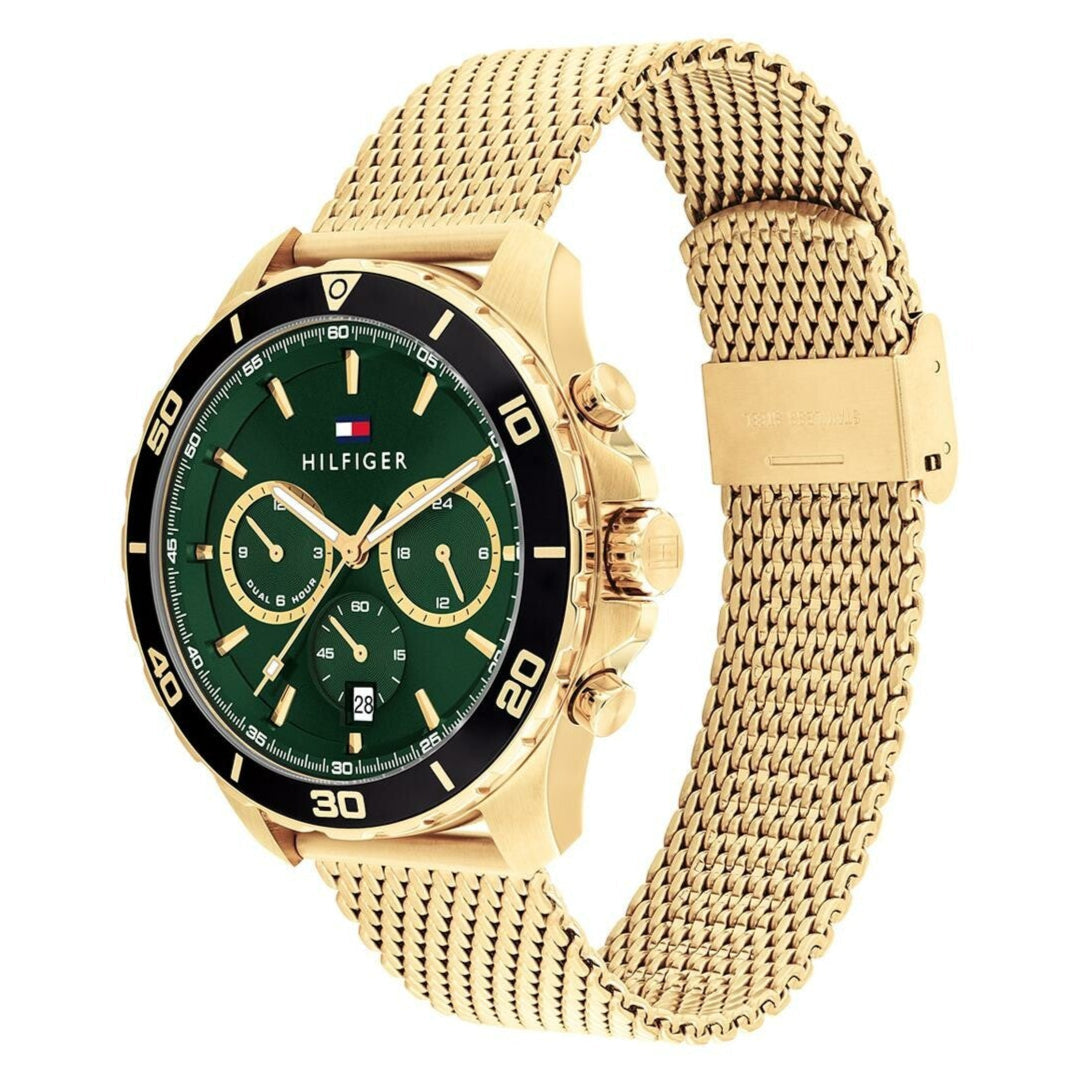  Shop Authentic Tommy Hilfiger Jordan Chronograph Green Dial Gold Mesh Strap Watch For Men - 1792093 - Luxxuri