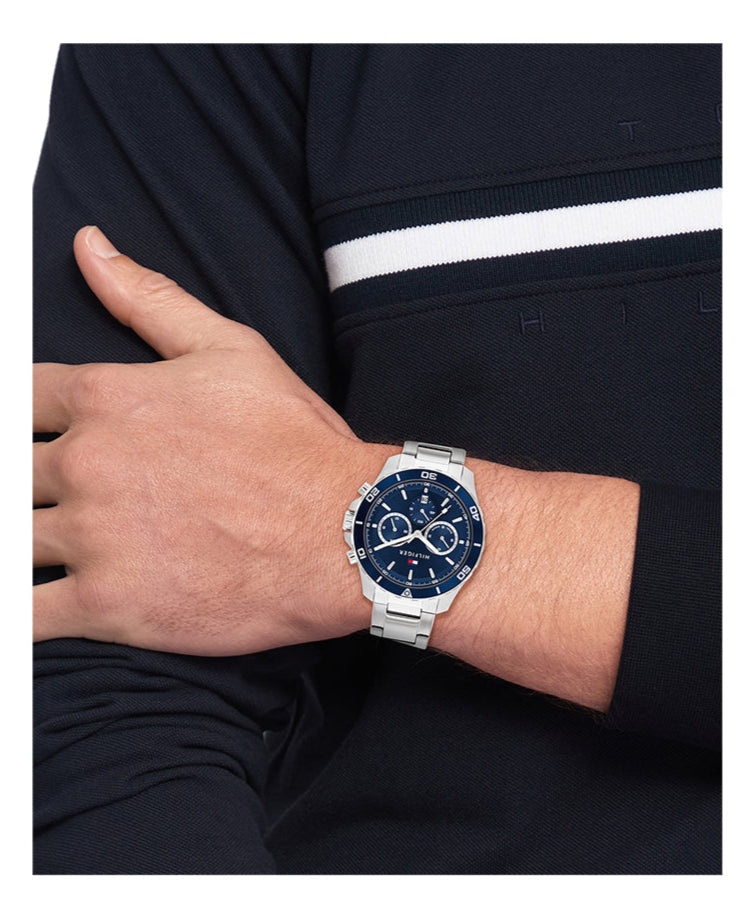  Shop Authentic Tommy Hilfiger Jordan Chronograph Blue Dial Silver Steel Strap Watch For Men - 1792094 - Luxxuri