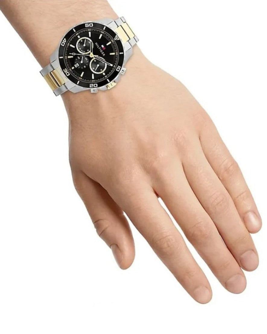  Shop Authentic Tommy Hilfiger Jordon Chronograph Black Dial Two Tone Steel Strap Watch For Men - 1792095 - Luxxuri