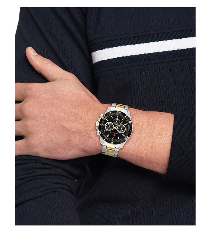  Shop Authentic Tommy Hilfiger Jordon Chronograph Black Dial Two Tone Steel Strap Watch For Men - 1792095 - Luxxuri