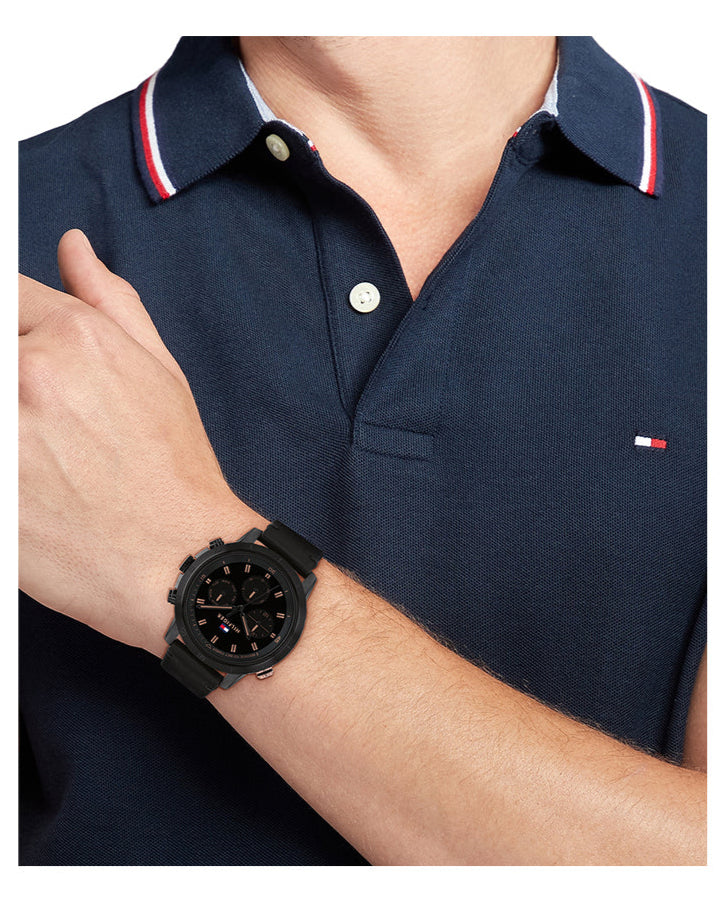  Shop Authentic Tommy Hilfiger Troy Chronograph Black Dial Black Leather Strap Watch For Men - 1792110 - Luxxuri