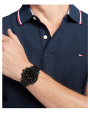  Shop Authentic Tommy Hilfiger Troy Chronograph Black Dial Black Leather Strap Watch For Men - 1792110 - Luxxuri