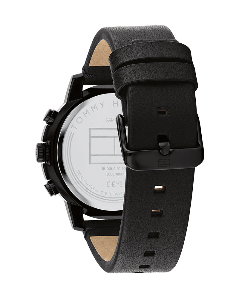  Shop Authentic Tommy Hilfiger Troy Chronograph Black Dial Black Leather Strap Watch For Men - 1792110 - Luxxuri