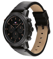  Shop Authentic Tommy Hilfiger Troy Chronograph Black Dial Black Leather Strap Watch For Men - 1792110 - Luxxuri