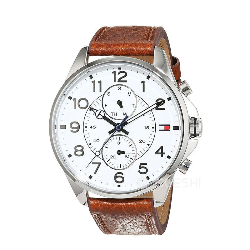  Shop Authentic Tommy Hilfiger Dean Quartz Multifunction White Dial Brown Leather Strap Watch for Men - 1791274 - Luxxuri