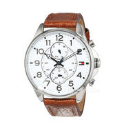  Shop Authentic Tommy Hilfiger Dean Quartz Multifunction White Dial Brown Leather Strap Watch for Men - 1791274 - Luxxuri
