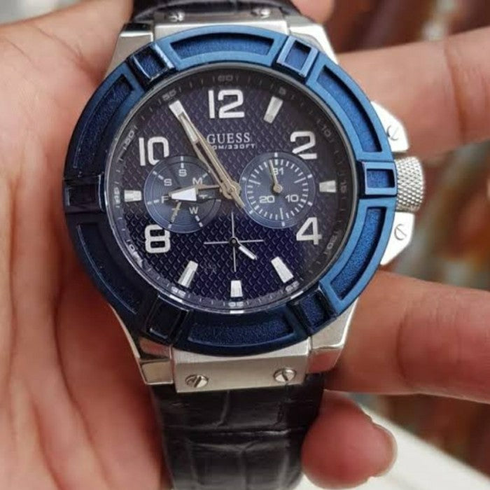  Shop Authentic Guess Rigor Multifunction Chronograph Blue Dial Blue Leather Strap Watch For Men - W0040G7 - Luxxuri