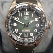  Shop Authentic Tag Heuer Autavia Calibre 5 Automatic Olive Green Dial Green Leather Strap Watch for Men - WBE5190.FC8268 - Luxxuri