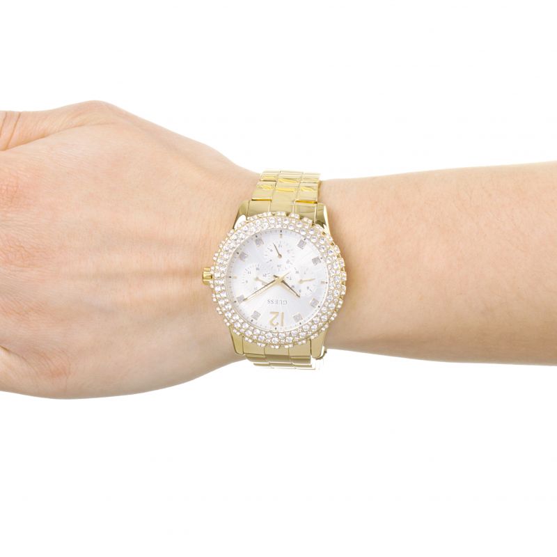  Shop Authentic Guess Dazzler Diamonds Silver Dial Gold Steel Strap Watch for Women - W0335L2 - Luxxuri