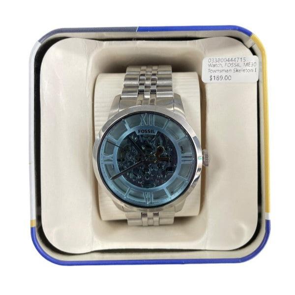  Shop Authentic Fossil Townsman Automatic Skeleton Blue Dial Silver Steel Strap Watch for Men - ME3073 - Luxxuri