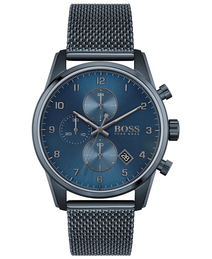  Shop Authentic Hugo Boss Skymaster Chronograph Blue Dial Blue Mesh Bracelet Watch for Men - 1513836 - Luxxuri