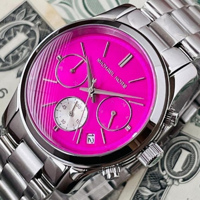  Shop Authentic Michael Kors Runway Chronograph Pink Dial Silver Steel Strap Watch for Women - MK6160 - Luxxuri