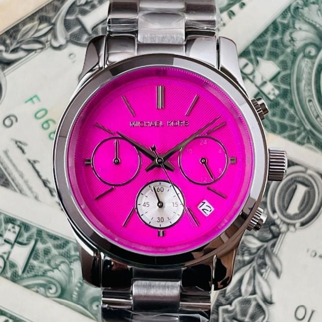  Shop Authentic Michael Kors Runway Chronograph Pink Dial Silver Steel Strap Watch for Women - MK6160 - Luxxuri