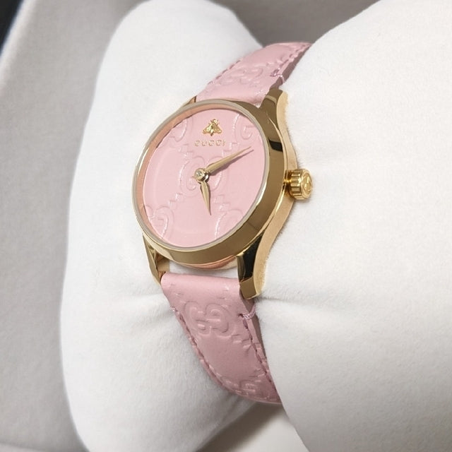  Shop Authentic Gucci G Timeless Quartz Pink Dial Pink Leather Strap Watch For Women - YA1265005 - Luxxuri