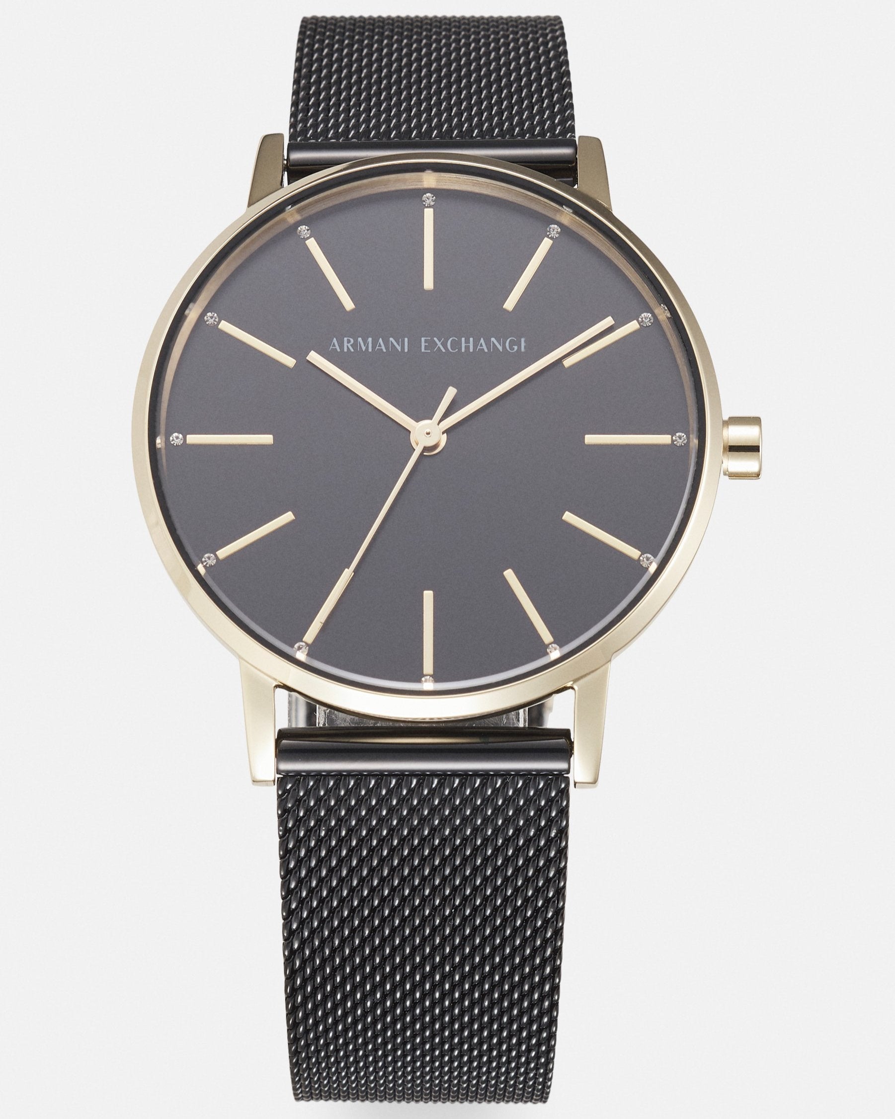  Shop Authentic Armani Exchange Lola Three Hand Black Dial Black Mesh Strap Watch For Women - AX5548 - Luxxuri