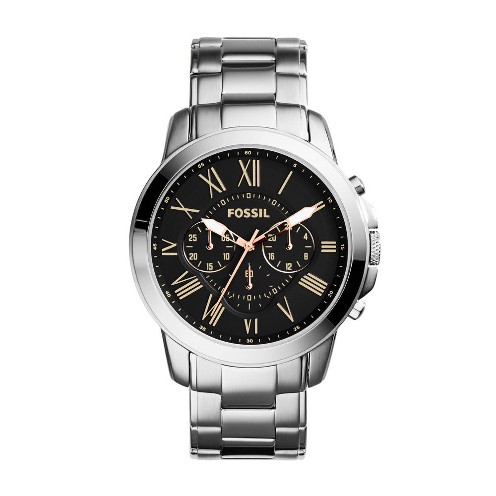  Shop Authentic Fossil Grant Chronograph Black Dial Silver Steel Strap Watch for Men - FS4994 - Luxxuri