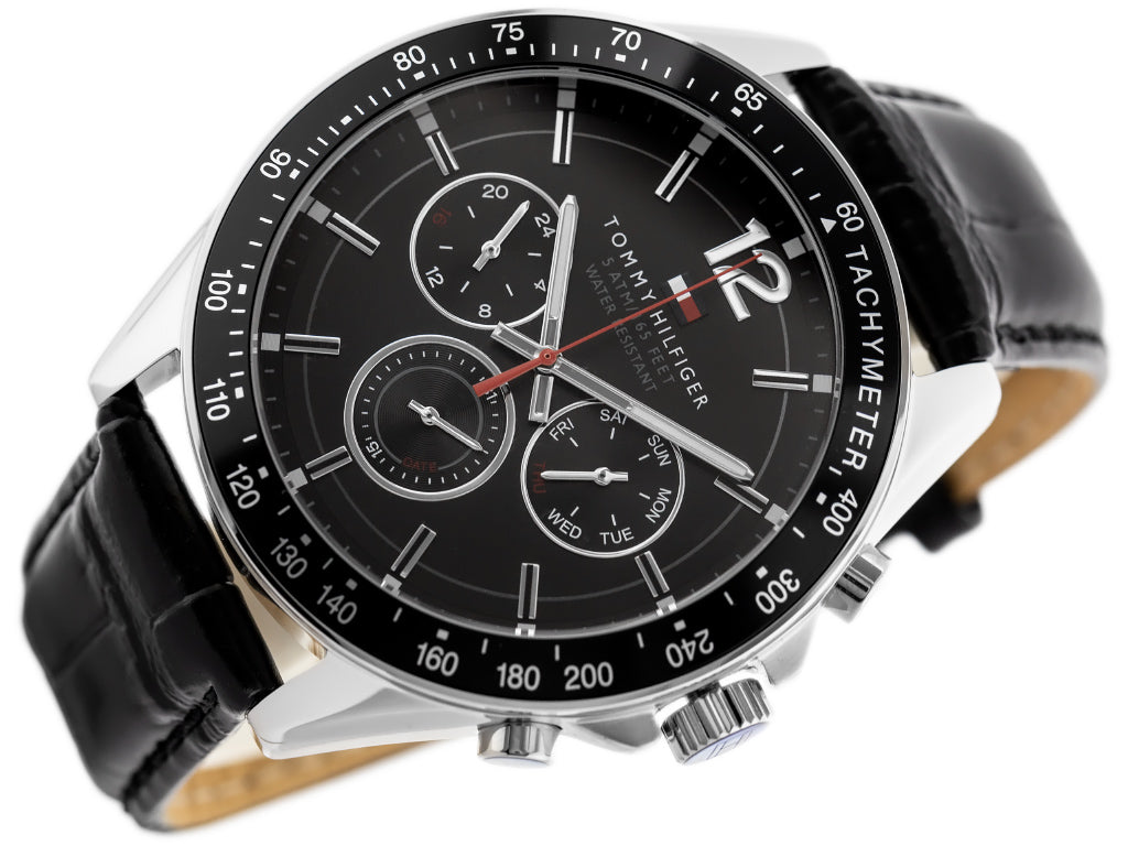  Shop Authentic Tommy Hilfiger Luke Quartz Black Dial Black Leather Strap Watch for Men - 1791117 - Luxxuri