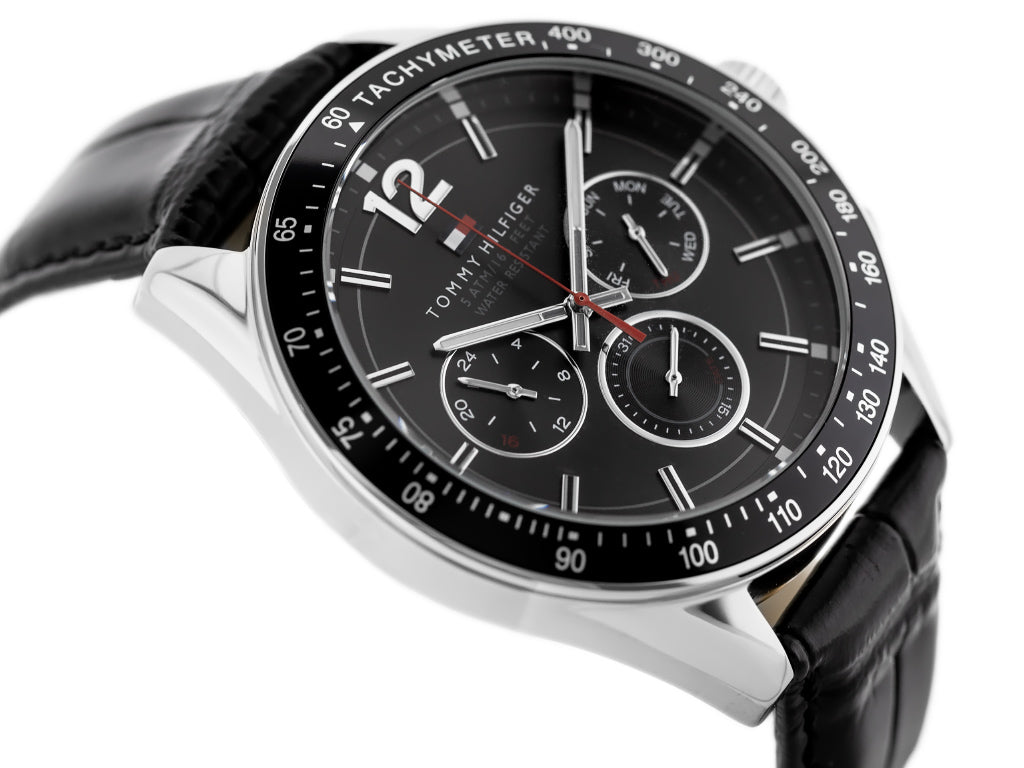  Shop Authentic Tommy Hilfiger Luke Quartz Black Dial Black Leather Strap Watch for Men - 1791117 - Luxxuri