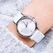  Shop Authentic Calvin Klein Skirt White Dial White Leather Strap Watch for Women - K2U231K6 - Luxxuri