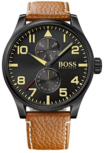  Shop Authentic Hugo Boss Aeroliner Maxx Chronograph Black Dial Brown Leather Strap Watch For Men - HB1513082 - Luxxuri