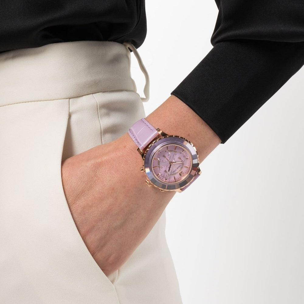  Shop Authentic Swarovski Octea Lux Chrono Purple Dial Purple Leather Strap Watch for Women - 5632263 - Luxxuri